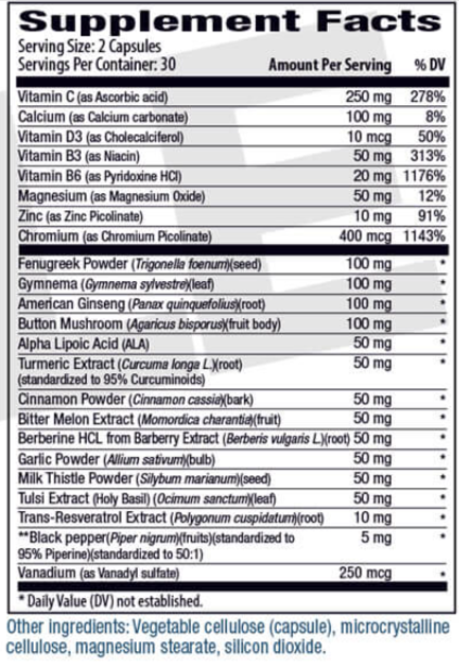 Blood Sugar Premier Supplement Fact